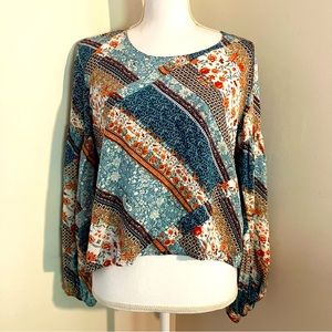 Jaase Handshaped in the Shed colorful floral/paisley balloon sleeve blouse, L